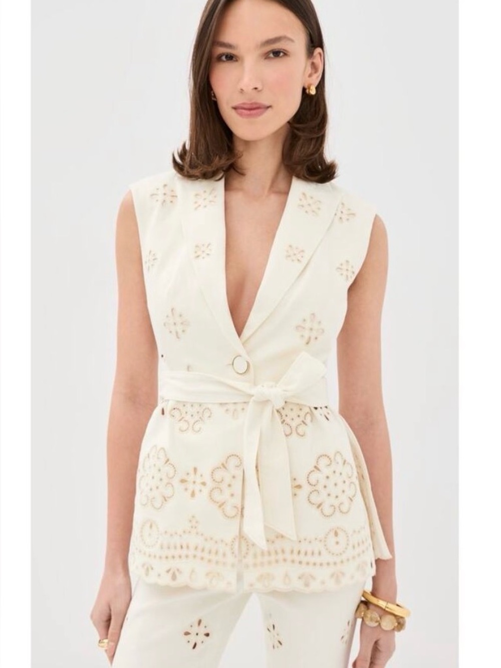 Veronica Beard Townes Eyelet Vest Dove